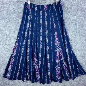 Vintage Jody California Twirl Skirt Womens Large Navy Blue Paisley Modest Date